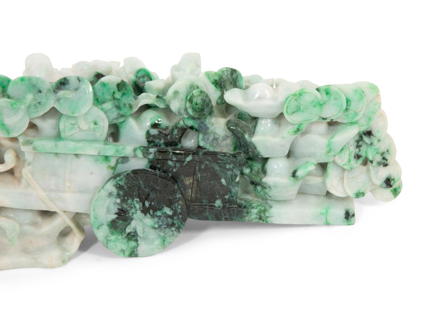 A Chinese Carved Jadeite Figure of an Ox Cart