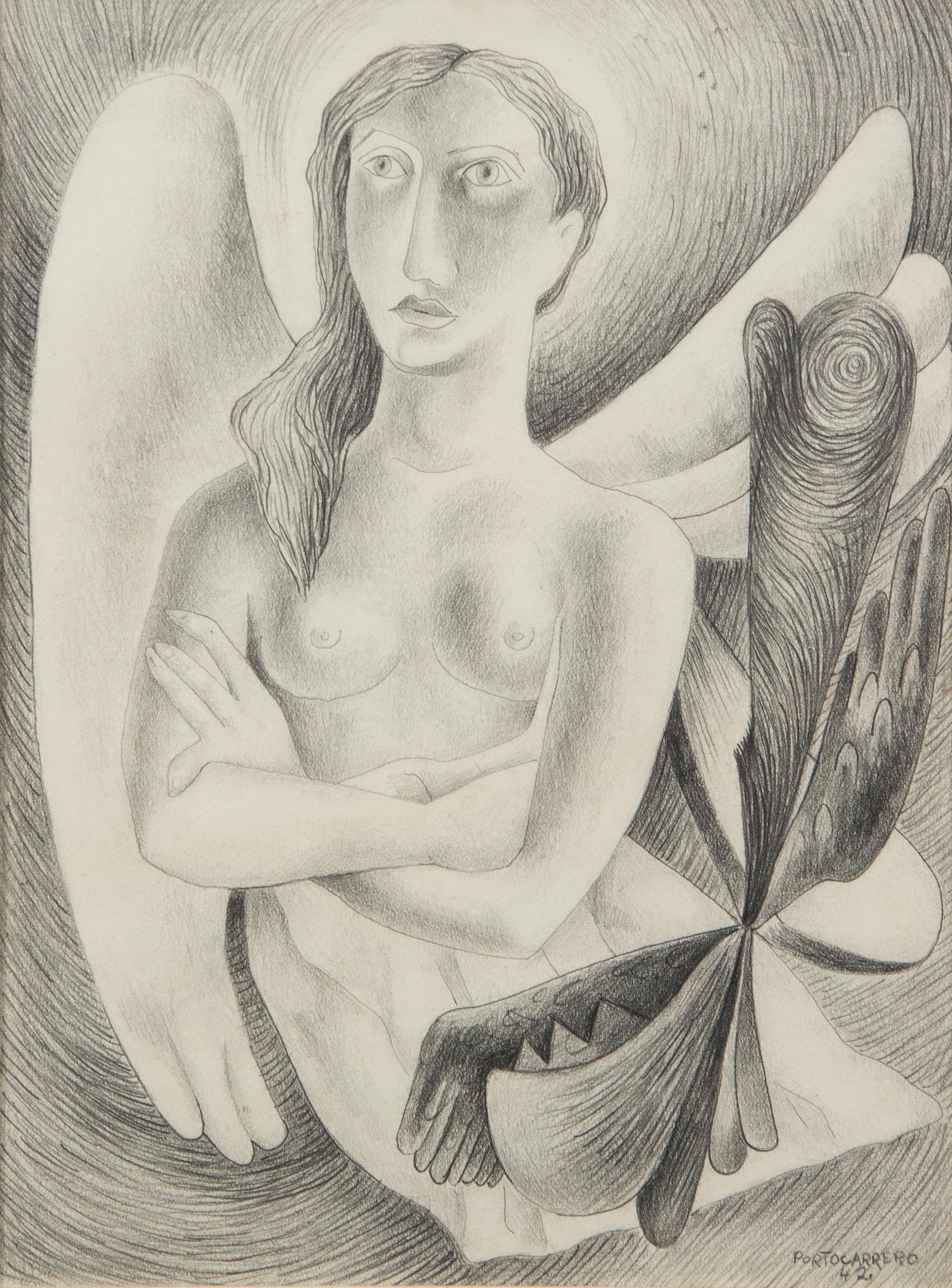 Rene Portocarrero, (Cuban, 1912-1986), Untitled (Girl Angel), 1942