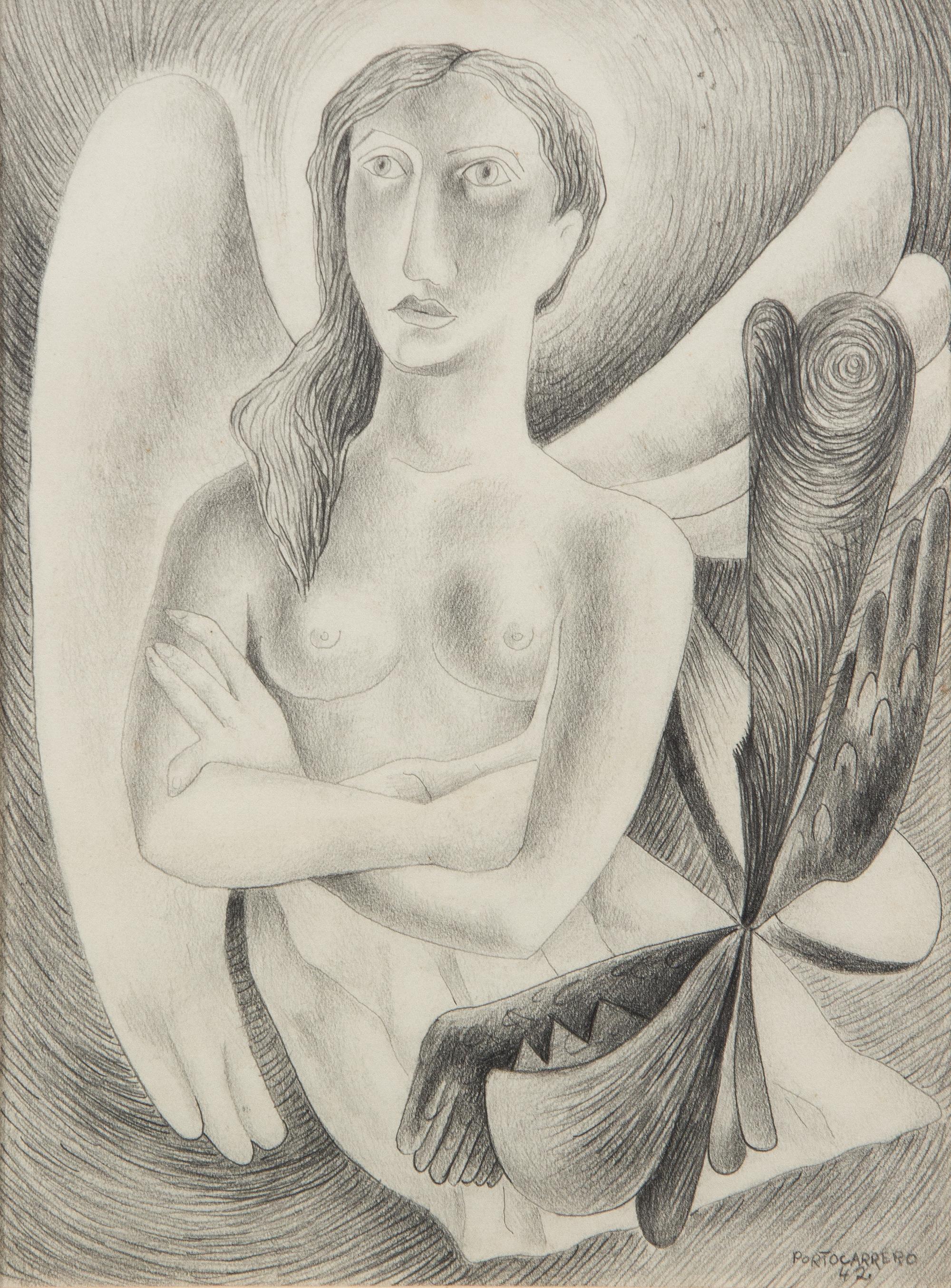 Rene Portocarrero, (Cuban, 1912-1986), Untitled (Girl Angel), 1942