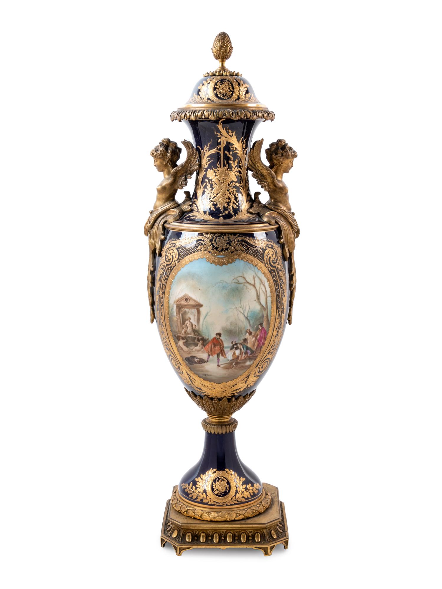 A Sèvres Style Gilt Bronze Mounted Porcelain Vase