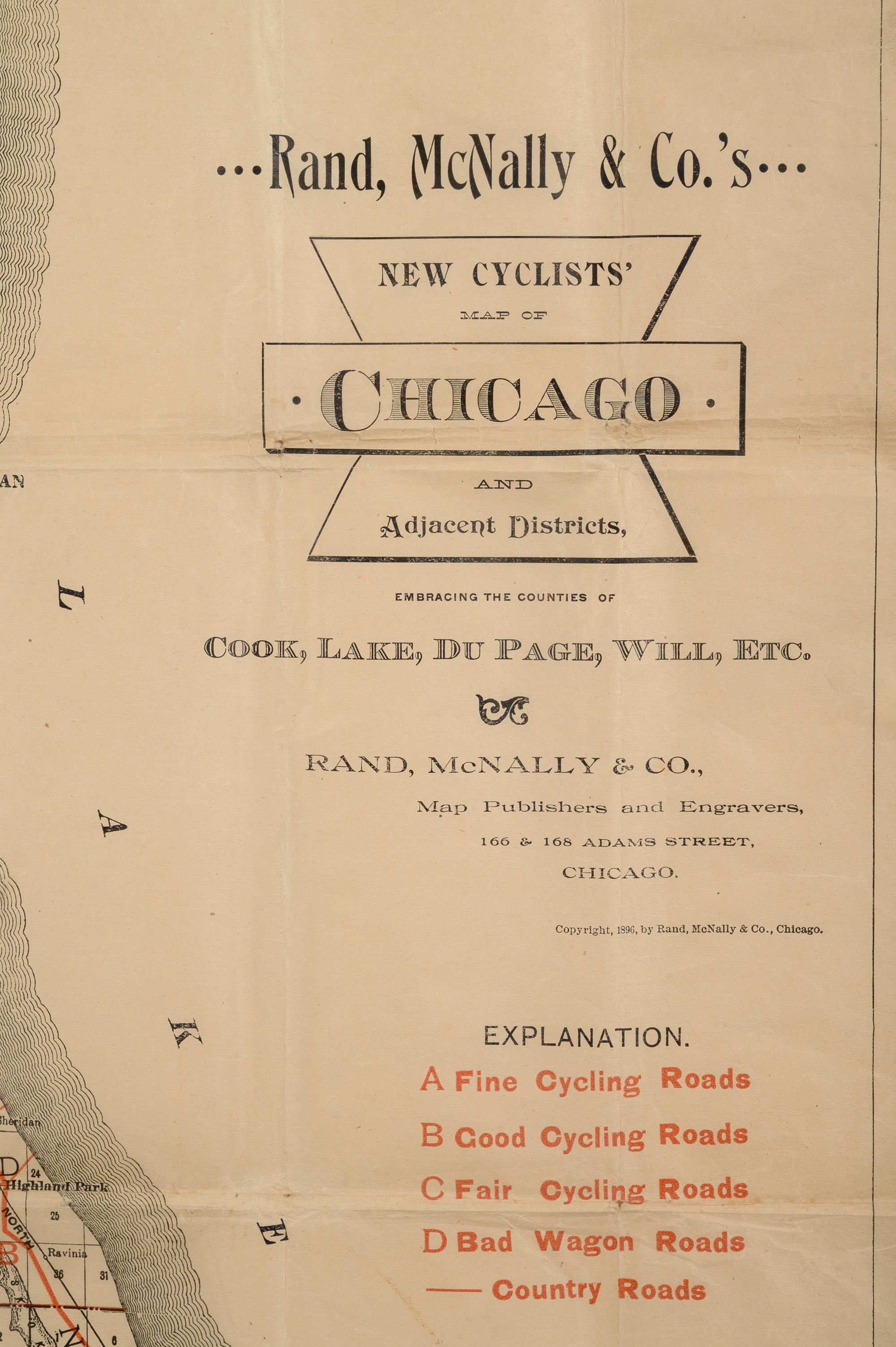 [CHICAGO] -- New Cyclists' Map of Chicago. Chicago: Rand, McNally & Co., 1896.