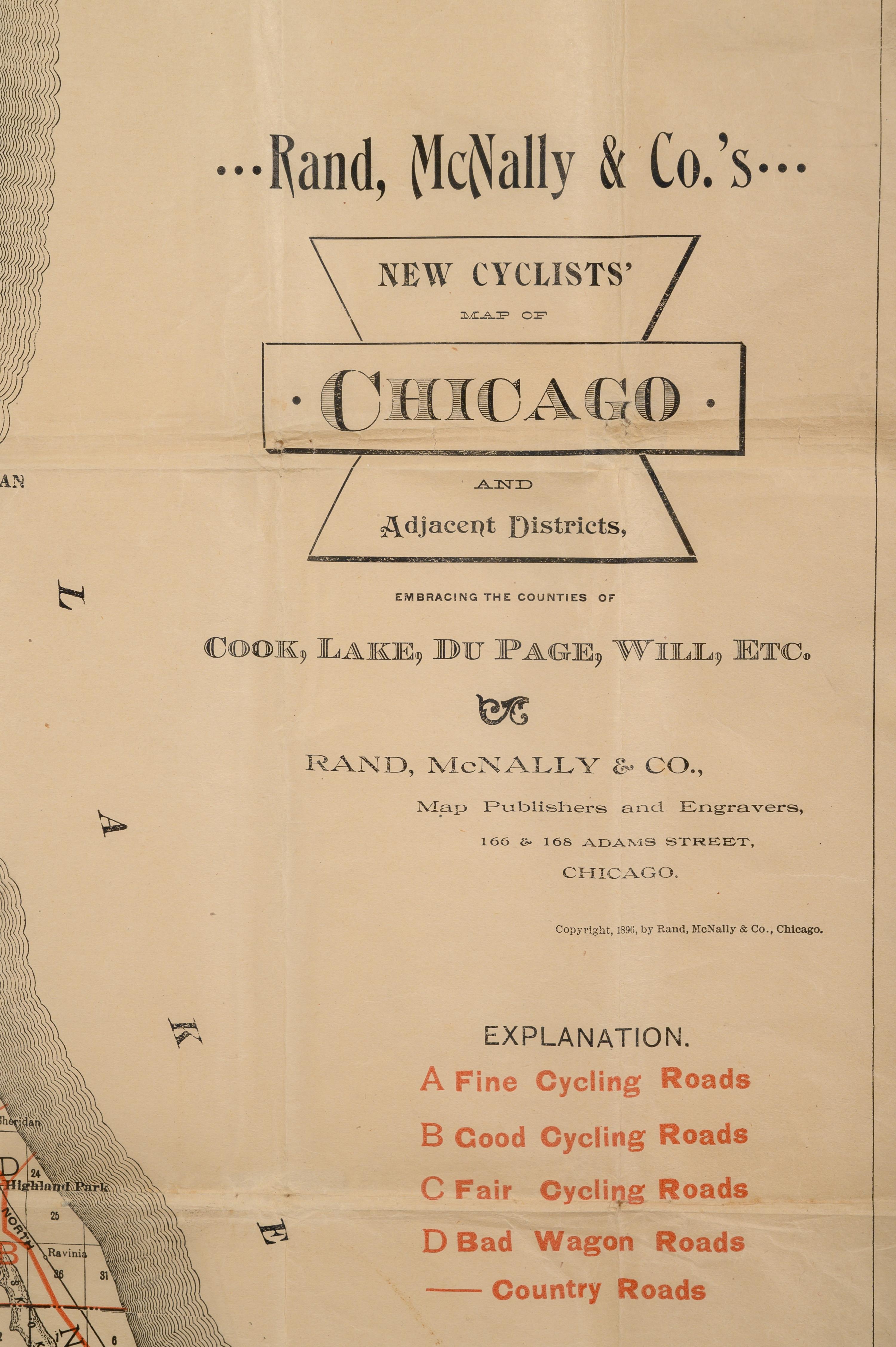 [CHICAGO] -- New Cyclists' Map of Chicago. Chicago: Rand, McNally & Co., 1896.