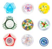 Eleven Glass Paperweights Diameter of widest 3 3/8 inches.