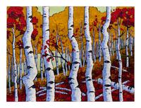 Aspen Trees with Red Autumn Leaves