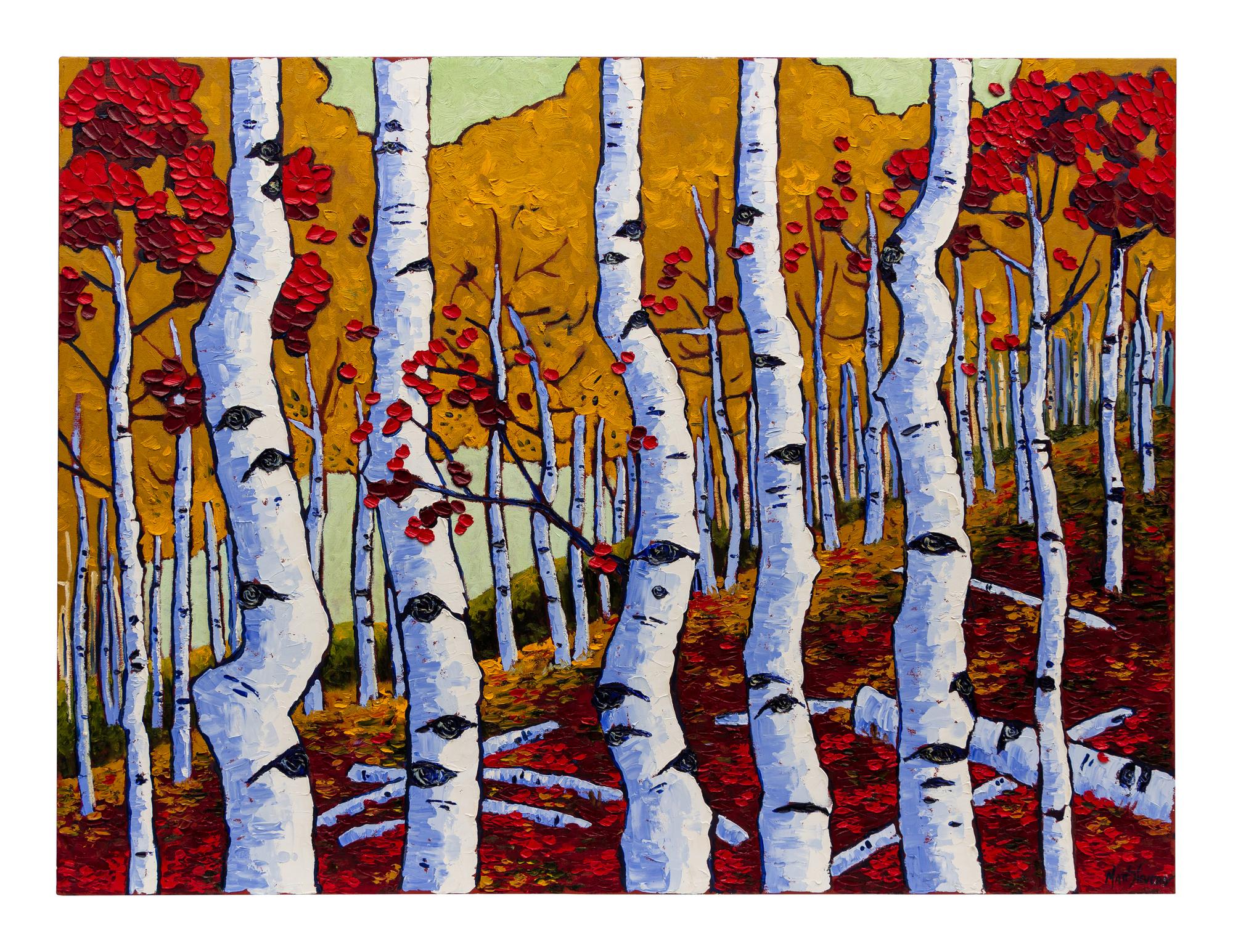 Aspen Trees with Red Autumn Leaves