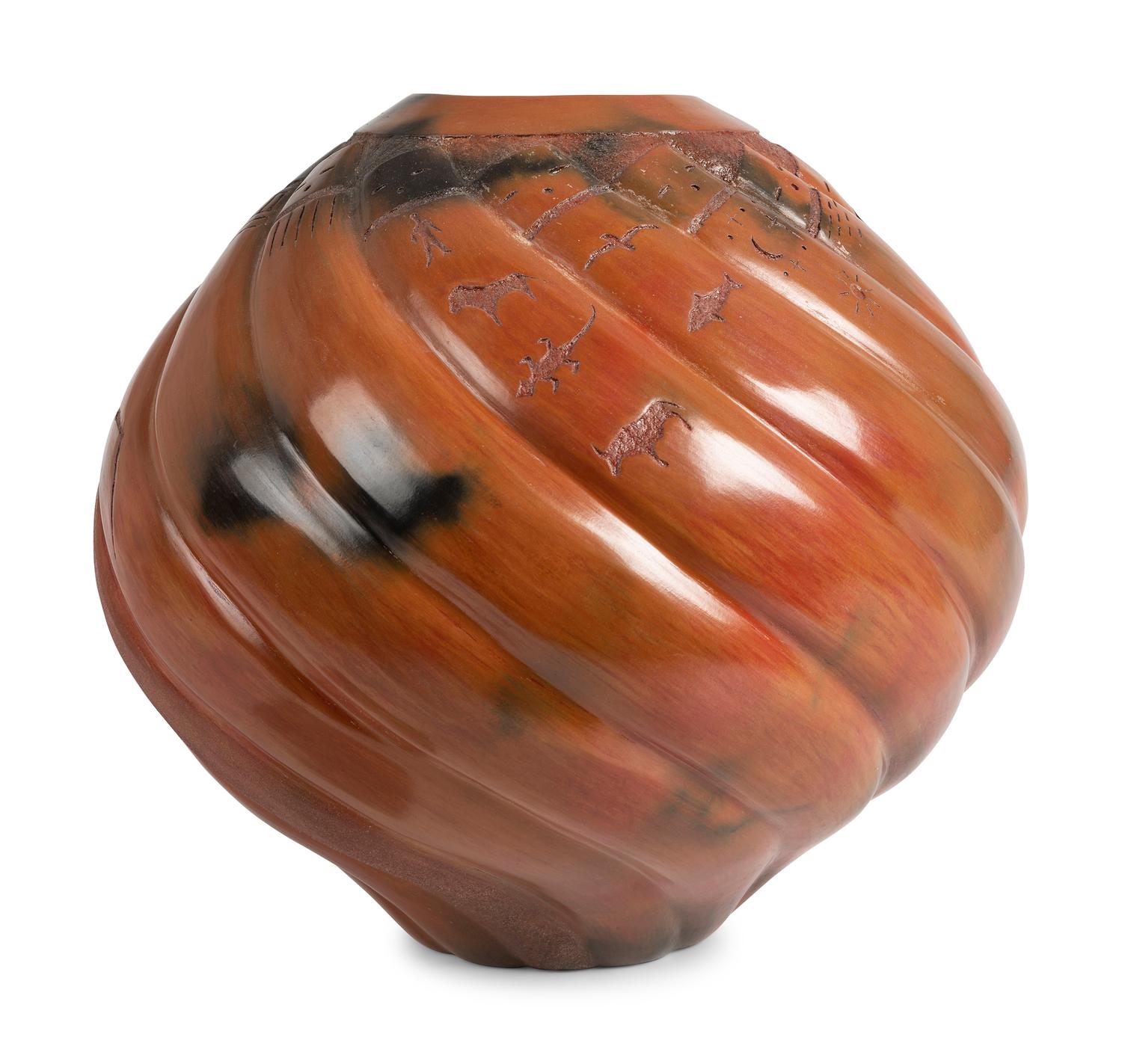 Carved Pottery Olla, with Yei