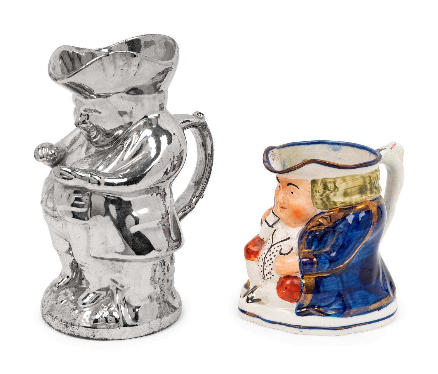 A Staffordshire Squat Toby Jug and a Silver Luster "Snuff Taker" Toby Jug