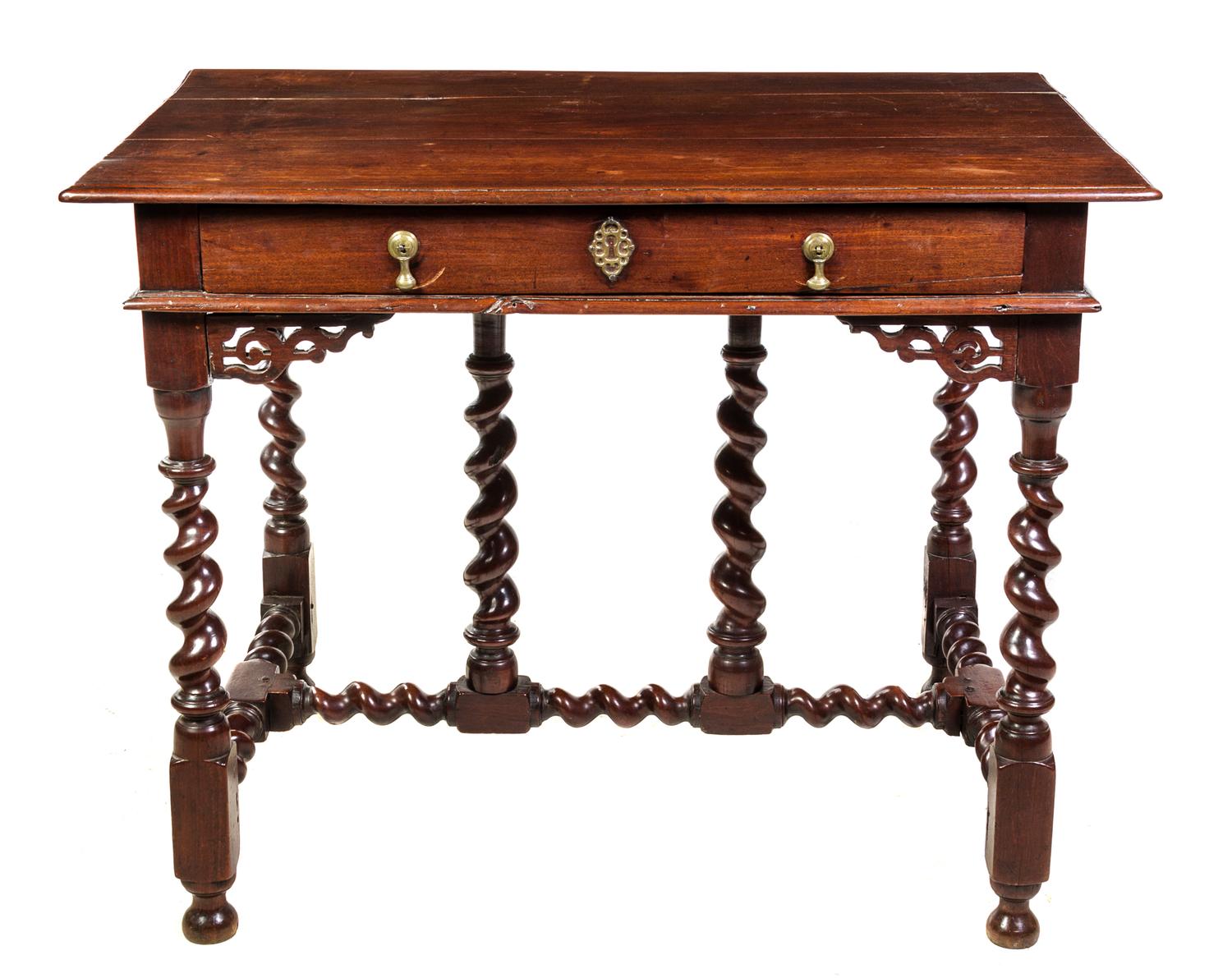 A William and Mary Style Mahogany Work Table Height 32 x width 41 x depth 28 1/2 inches. — 19TH CENTURY