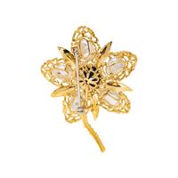 LAPIS LAZULI, CULTURED PEARL, AND YELLOW GOLD FLOWER BROOCH