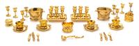 A Group of Gilt Bronze Table Articles, Eugene Kupjack, comprising a pair of urns; a pair of rectangular trays; a Louis XII style coaste