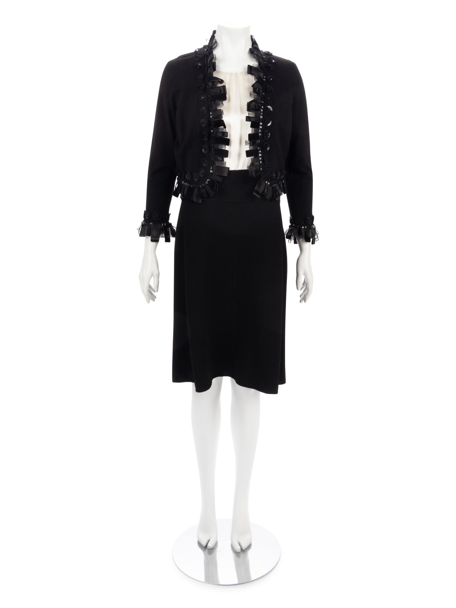Oscar de la Renta Two-Piece Ensemble: One Cashmere Cardigan and Satin and Wool Dress, Fall 2007