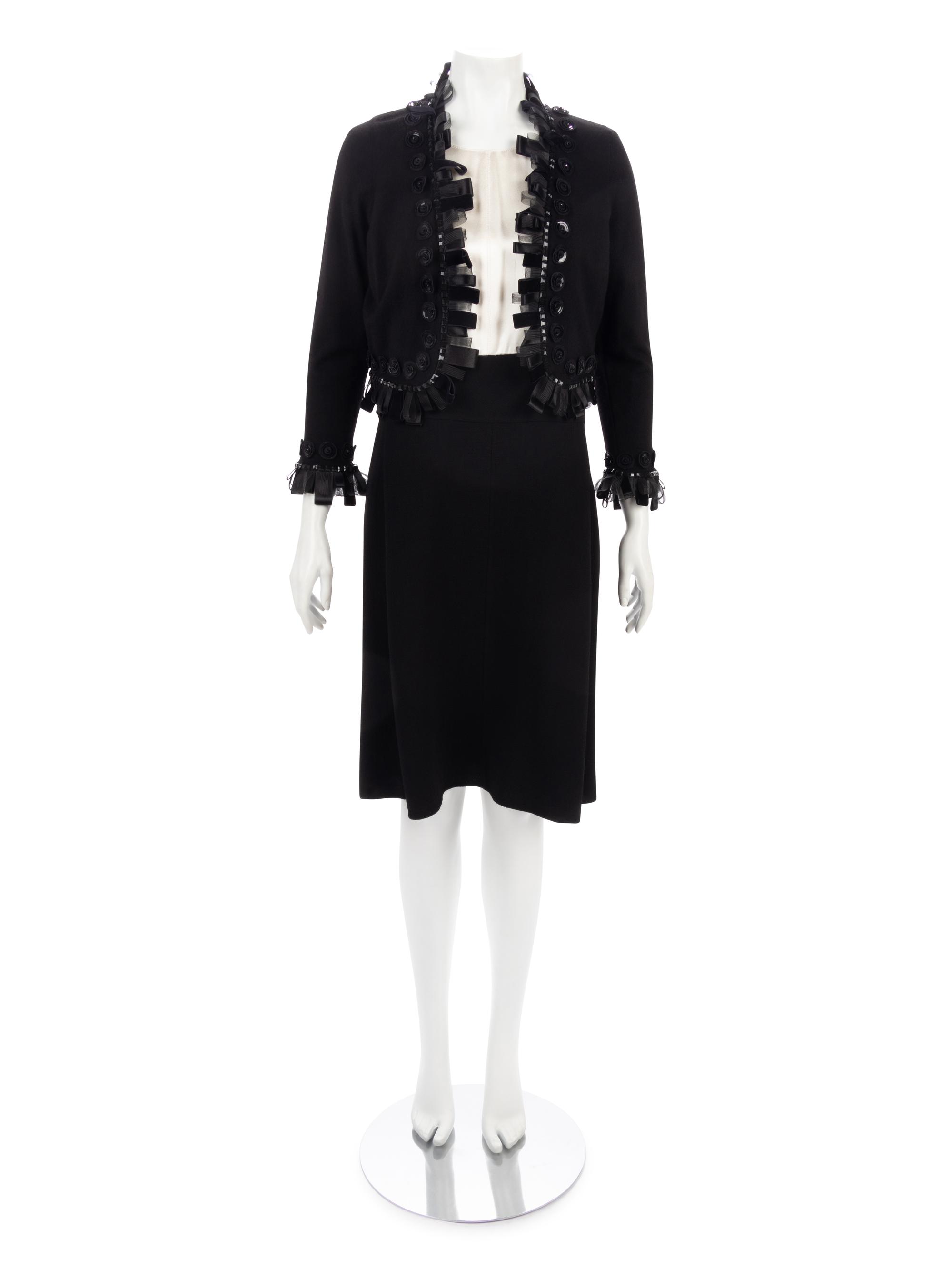 Oscar de la Renta Two-Piece Ensemble: One Cashmere Cardigan and Satin and Wool Dress, Fall 2007