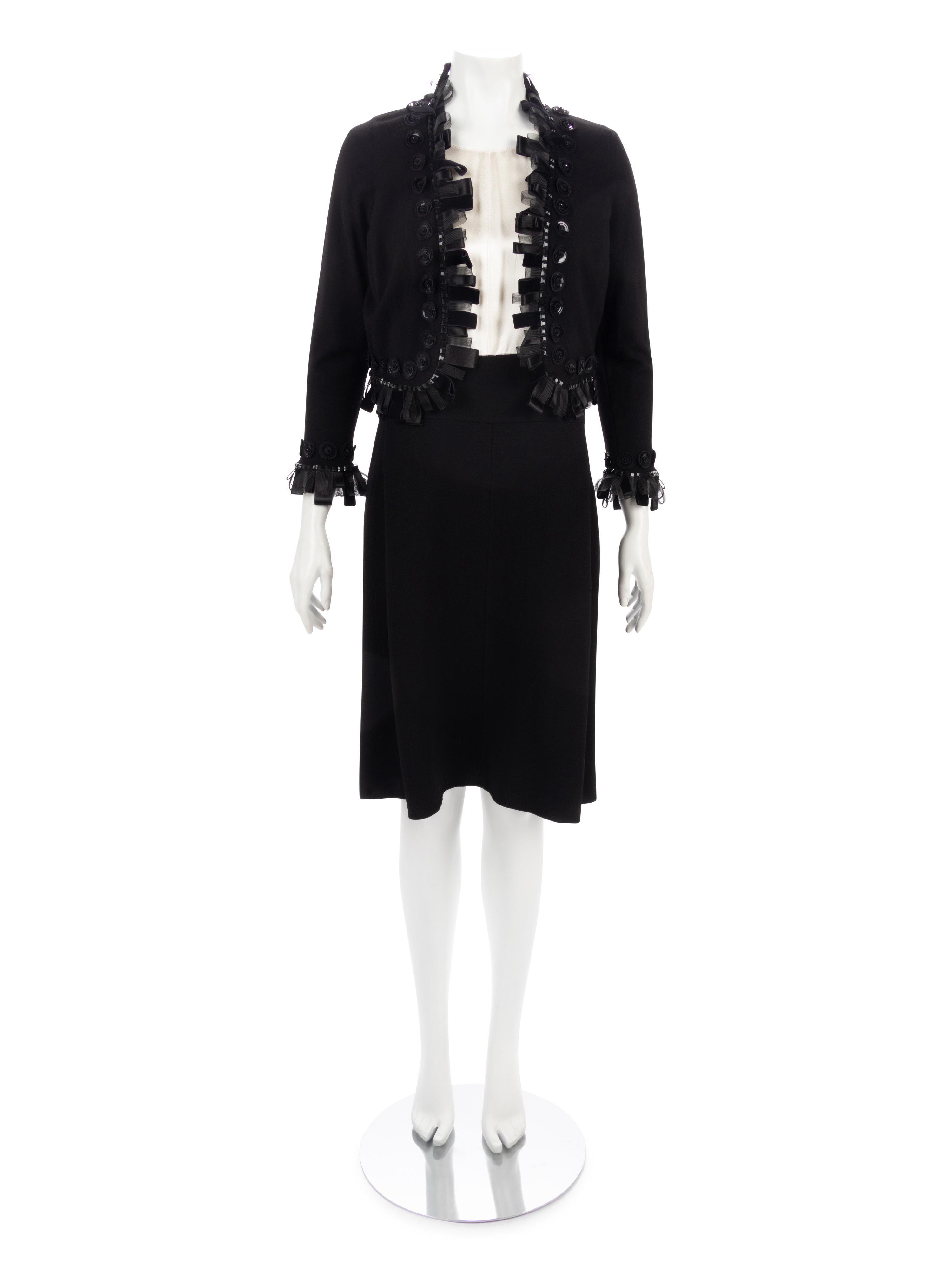 Oscar de la Renta Two-Piece Ensemble: One Cashmere Cardigan and Satin and Wool Dress, Fall 2007