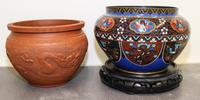 Two Chinese Cachepots Height of first 8 inches.