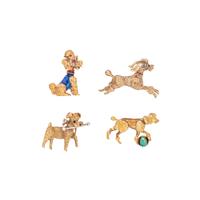 COLLECTION OF YELLOW GOLD POODLE BROOCHES