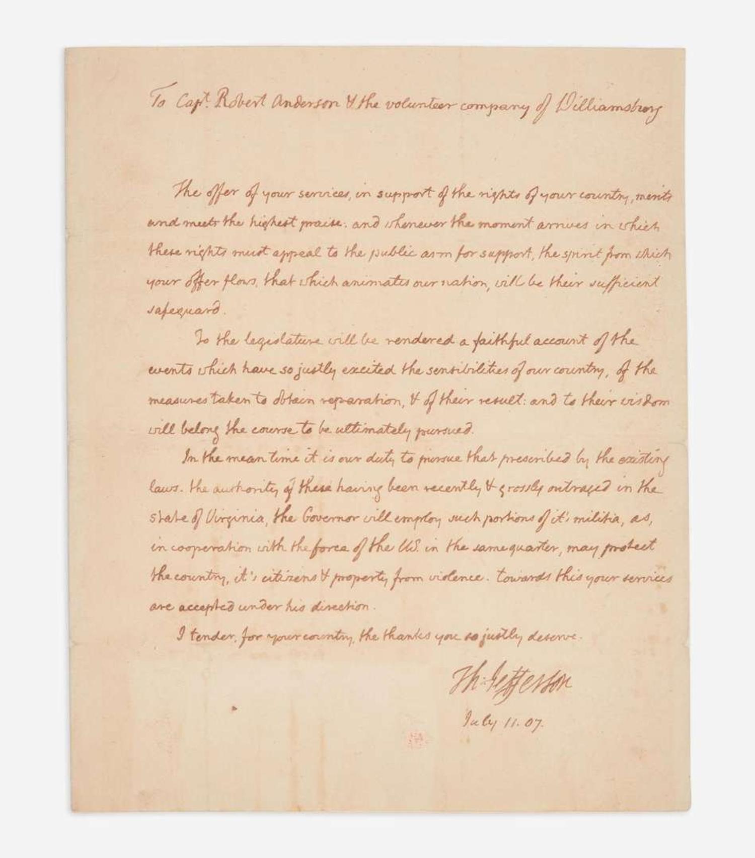 [Presidential] Jefferson, Thomas Autograph Letter, signed