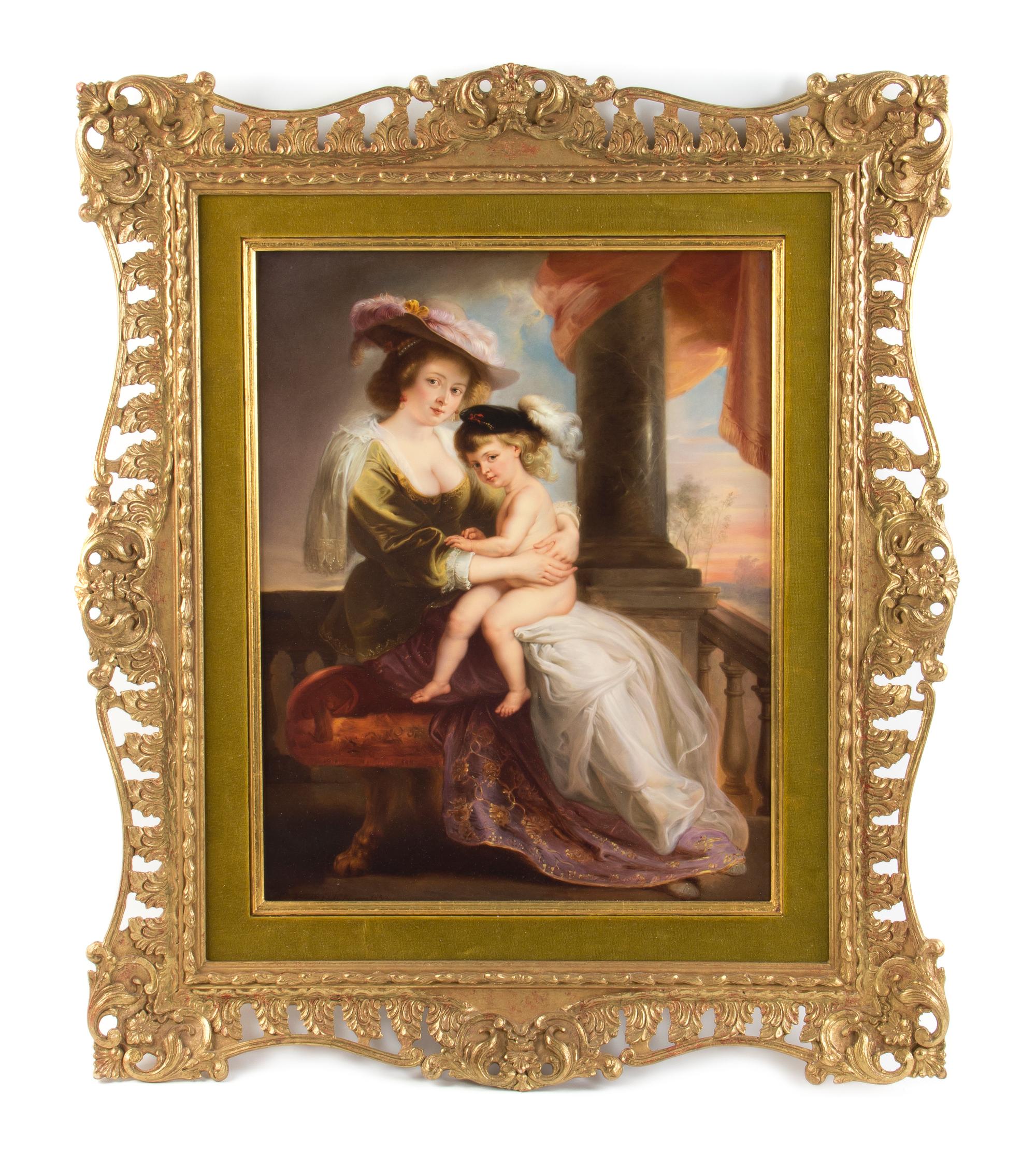 A German Porcelain Plaque, Otto Wustlich (1819-1886), Height 20 x width 16 inches.