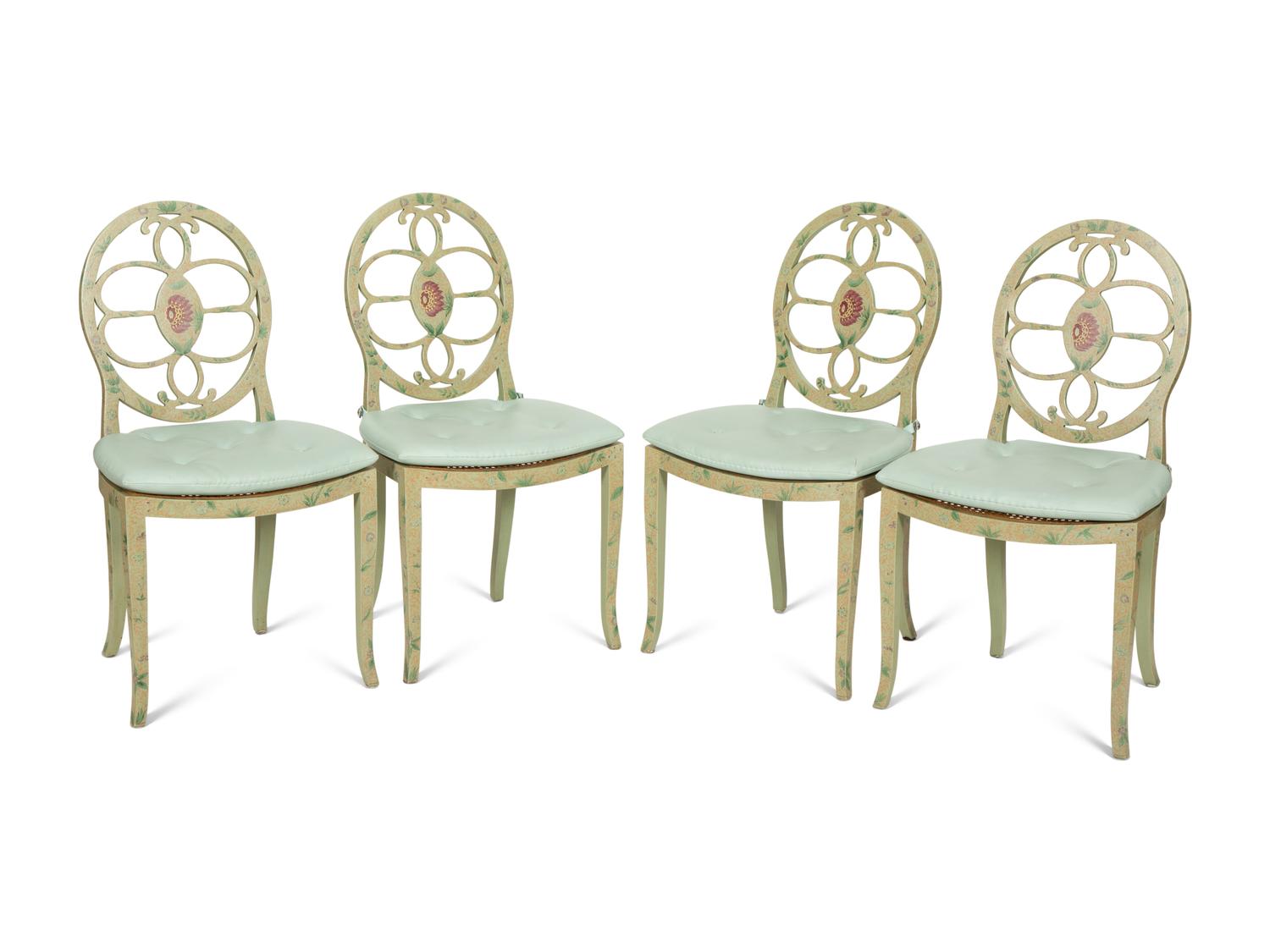 Four Adam Style Painted Caned Seat Side Chairs