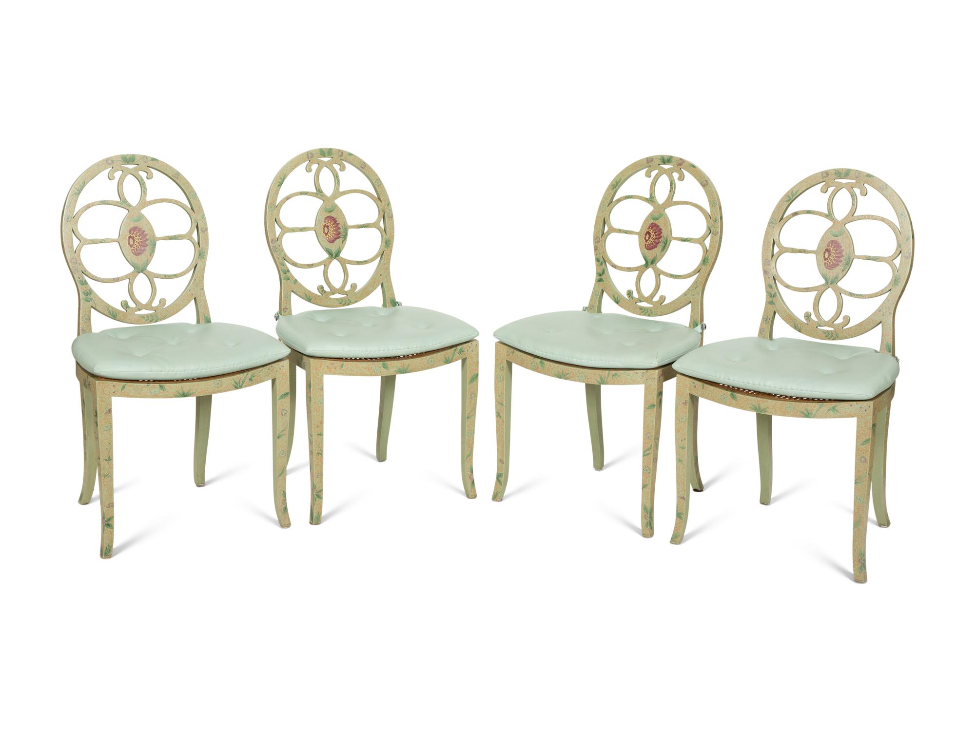 Four Adam Style Painted Caned Seat Side Chairs
