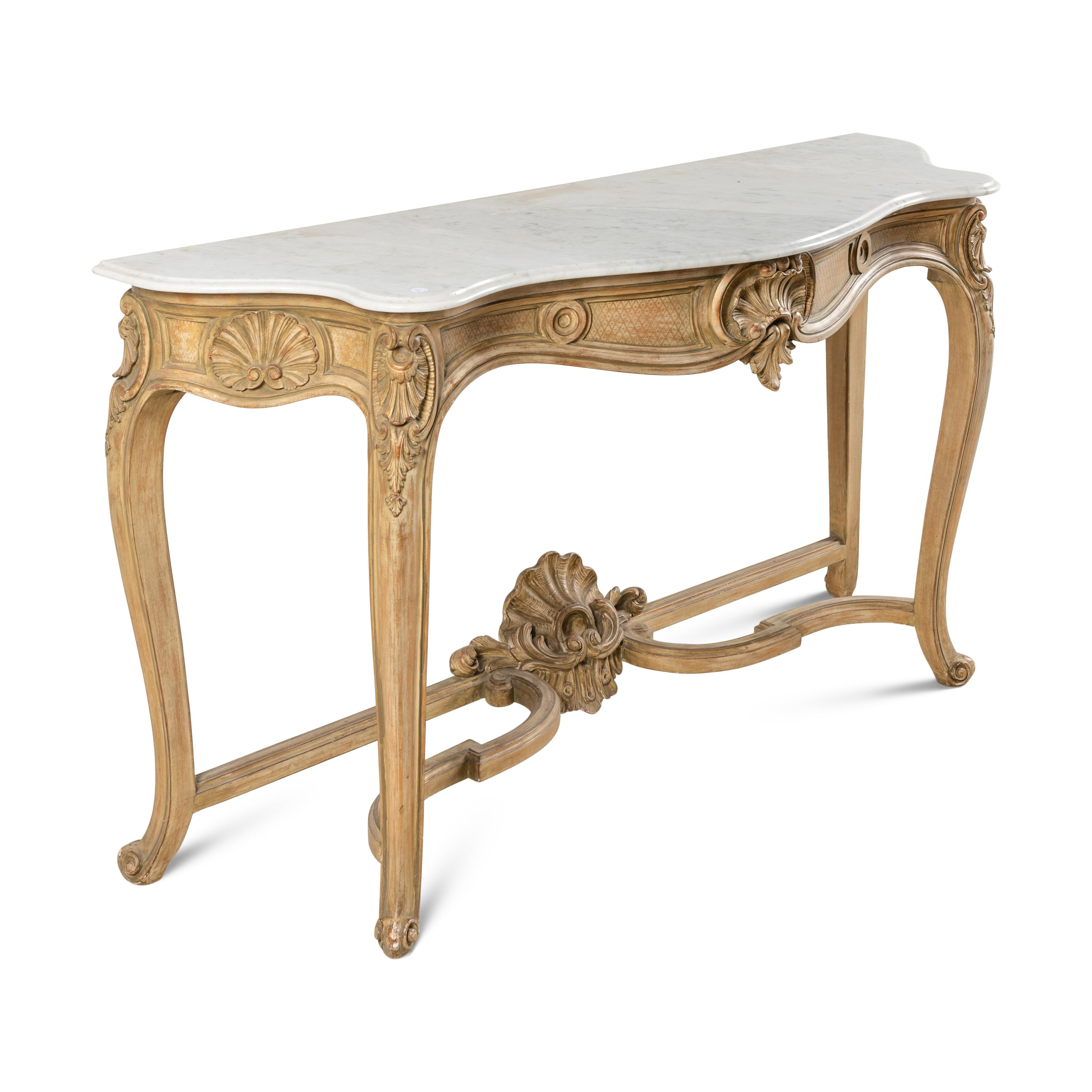 A Louis XV Style Painted Marble-Top Console Table