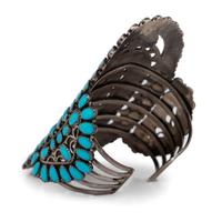 Large Sterling Silver and Turquoise Cluster Cuff Bracelet