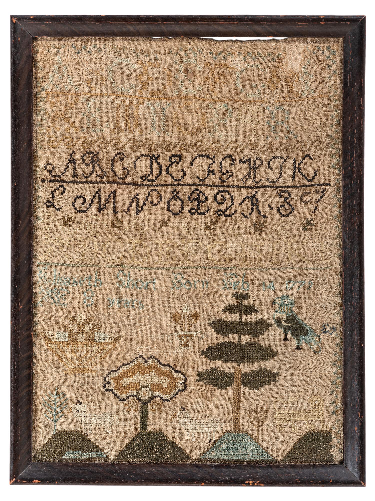 A Needlework Embroidered Schoolgirl's Sampler, Wrought by Elisabeth Short