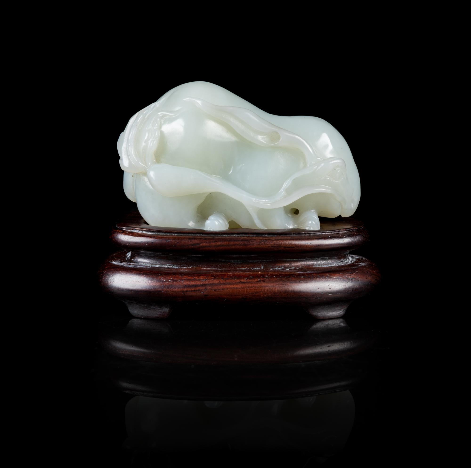 A Chinese Pale Celadon Jade Figure of a Rabbit