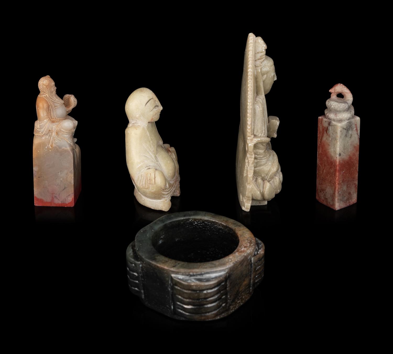 Five Chinese Soapstone and Hardstone Carvings