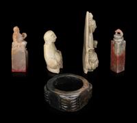 Five Chinese Soapstone and Hardstone Carvings