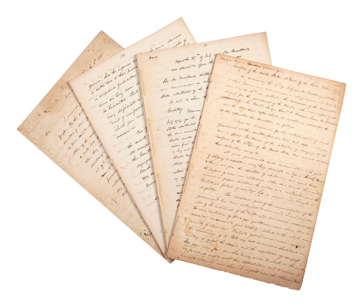 [NORTHWEST TERRITORY]. A collection of letters, orders, and proclamations of Arthur St. Clair (1737-1818) and Winthrop Sargent (1735-1820) regarding the formation of the Northwest Territory. 1788-1791.