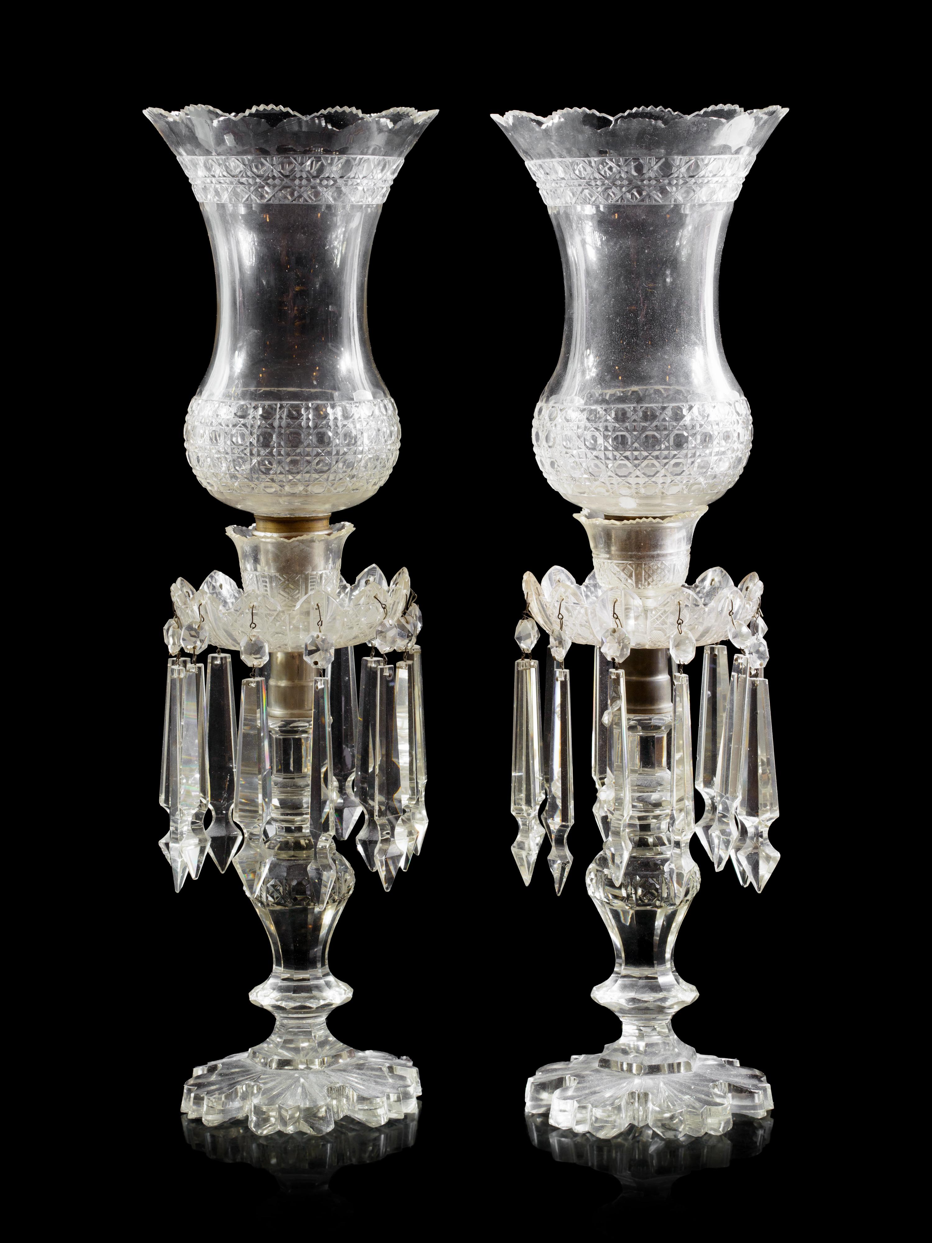 A Pair of Cut Glass Girandoles