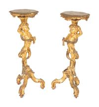 A Pair of Italian Giltwood Putto Base Side Tables