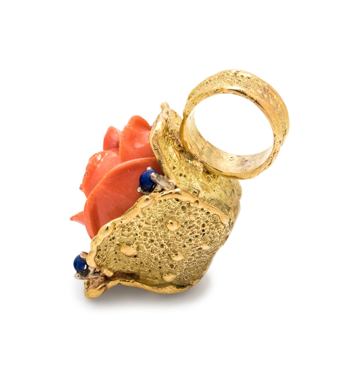 CORAL AND LAPIS LAZULI ROSE PENDANT