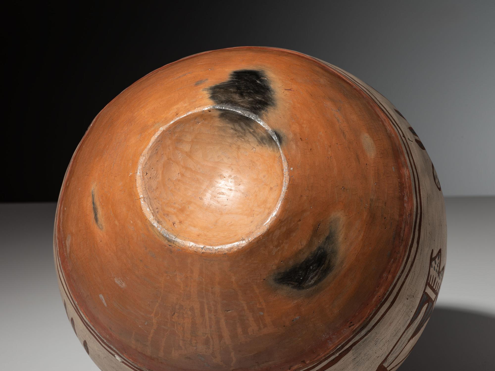 San Ildefonso Inverted Polychrome Pottery Jar, with Birds