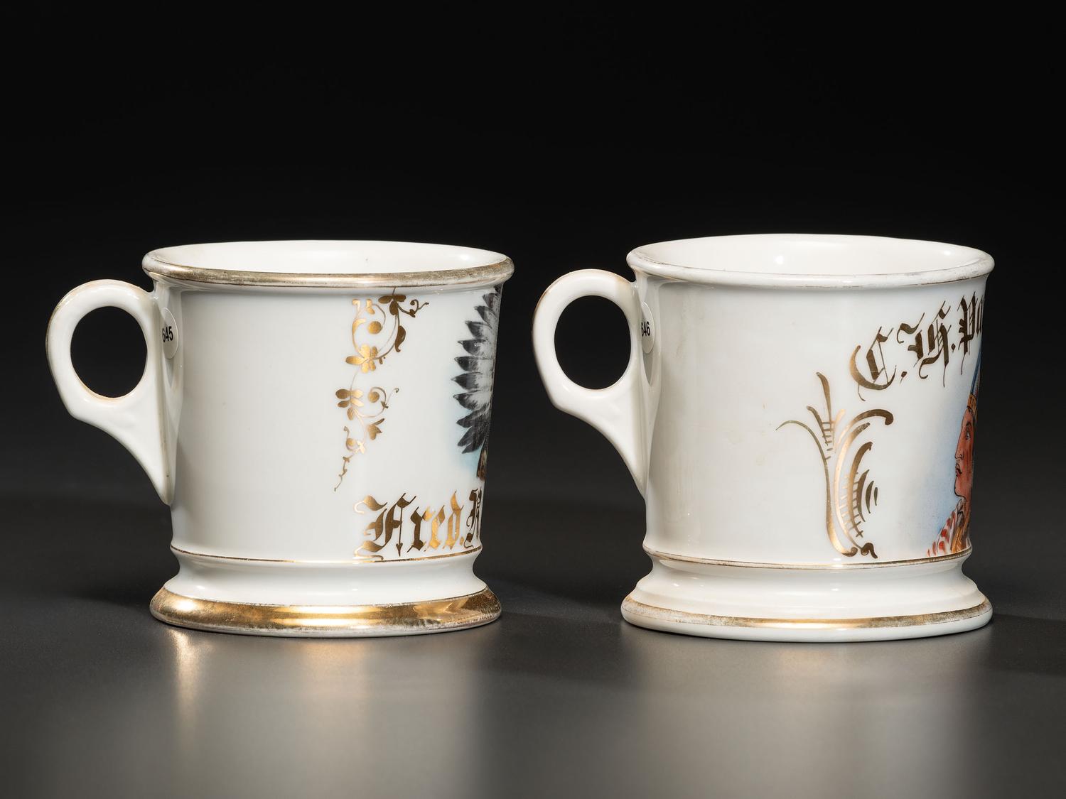 Two Porcelain Shaving Mugs Depicting Native Americans