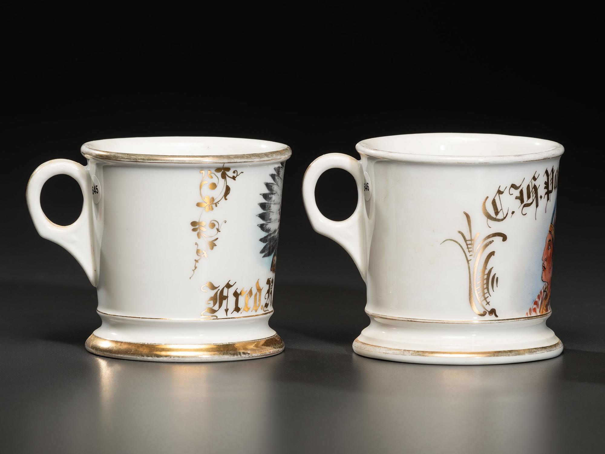 Two Porcelain Shaving Mugs Depicting Native Americans