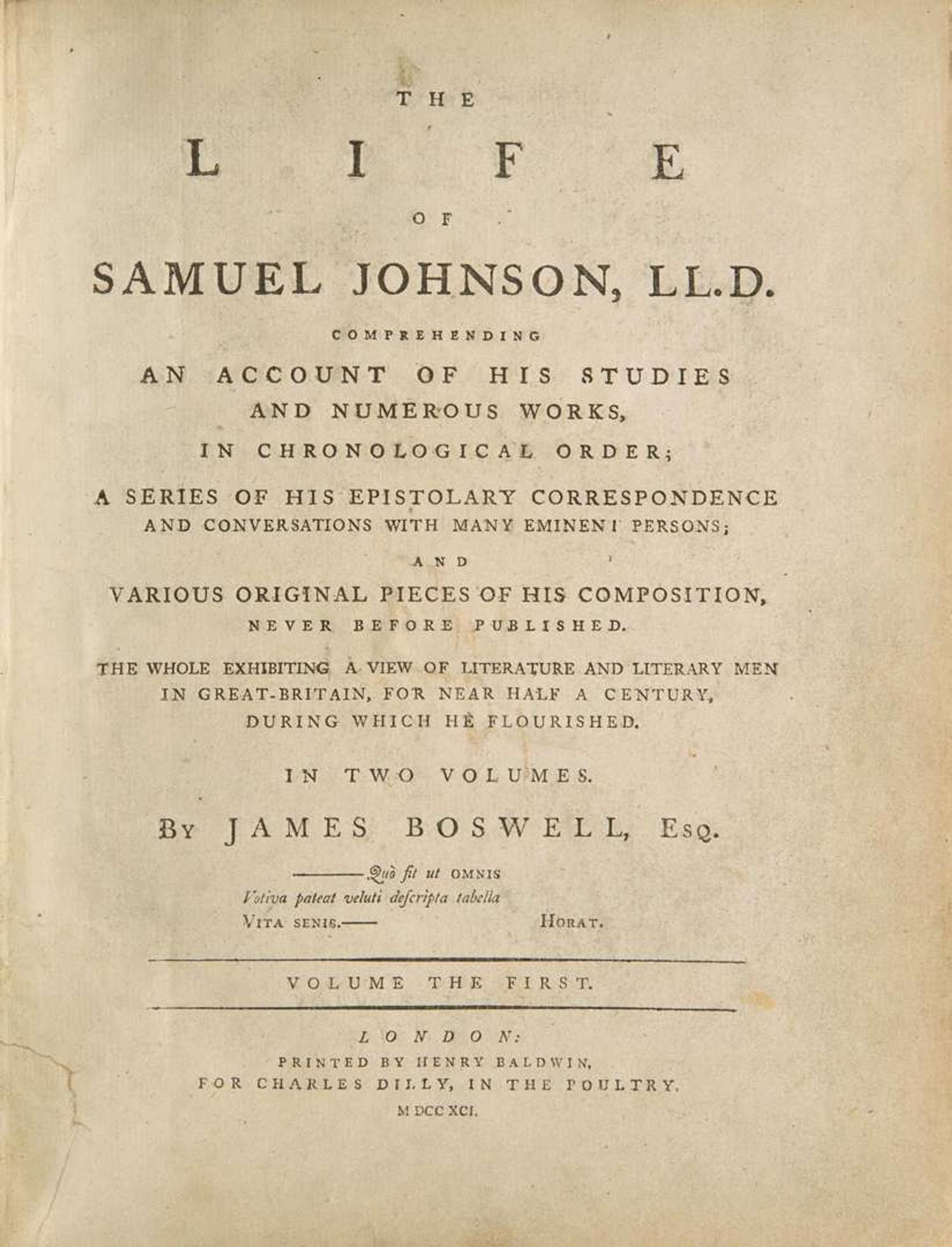 [Literature] [Johnson, Samuel] Boswell, James: The Life of Samuel Johnson...