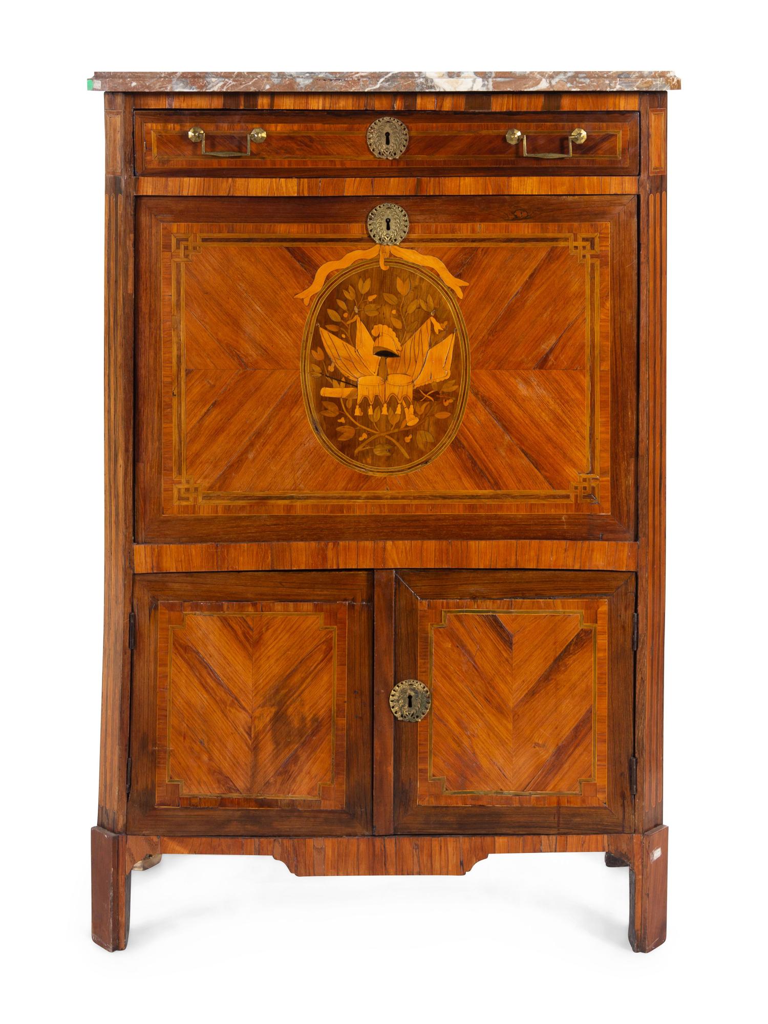 A Louis XVI Style Marquetry Marble-Top Secrétaire à Abattant