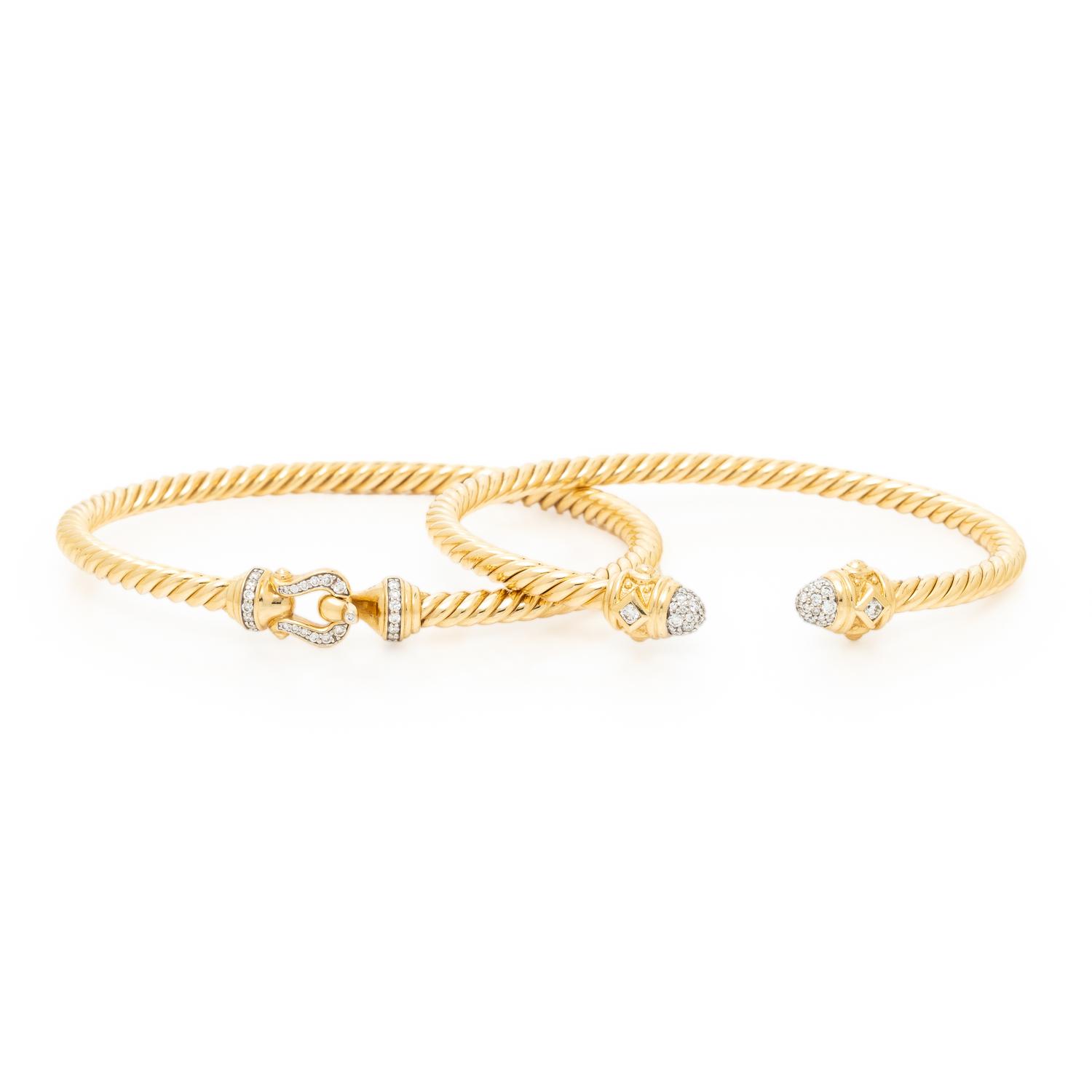 DAVID YURMAN, TWO YELLOW GOLD AND DIAMOND 'CABLESPIRA' BRACELETS