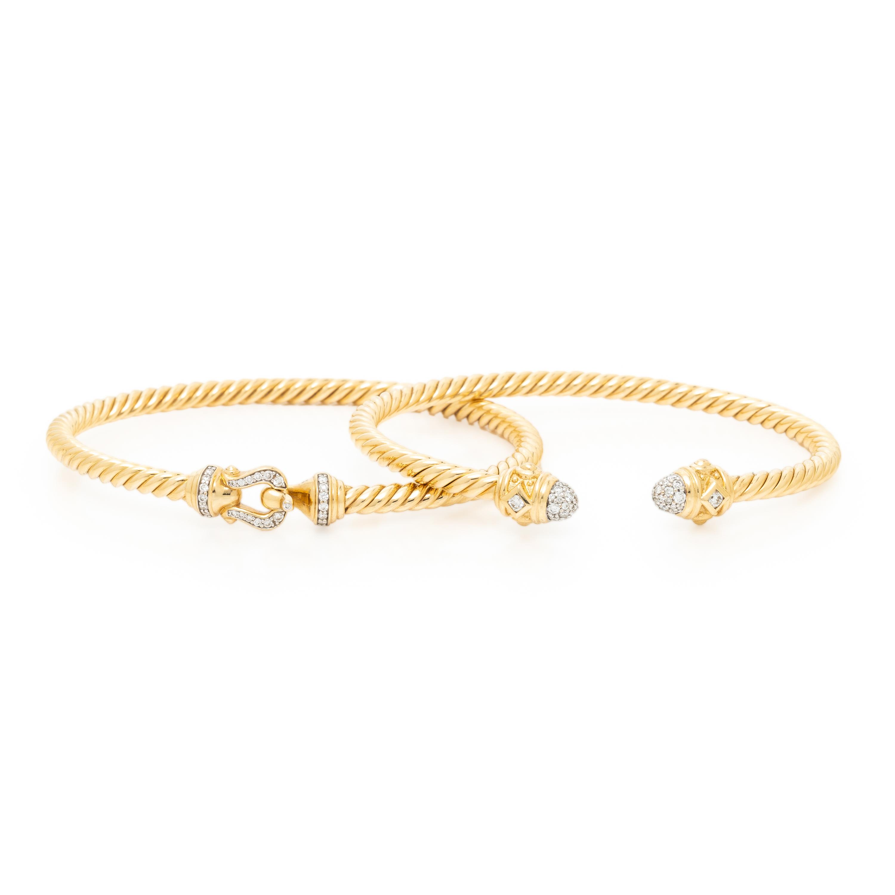 DAVID YURMAN, TWO YELLOW GOLD AND DIAMOND 'CABLESPIRA' BRACELETS