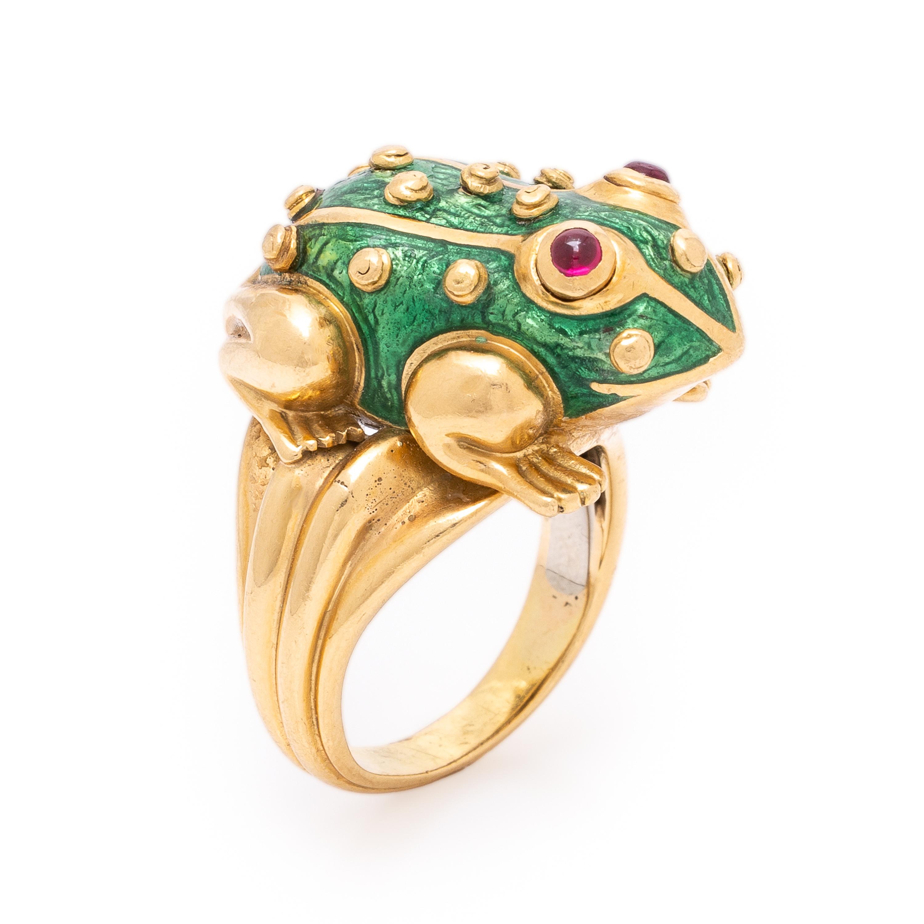 David Webb, Enamel and Ruby Frog Ring