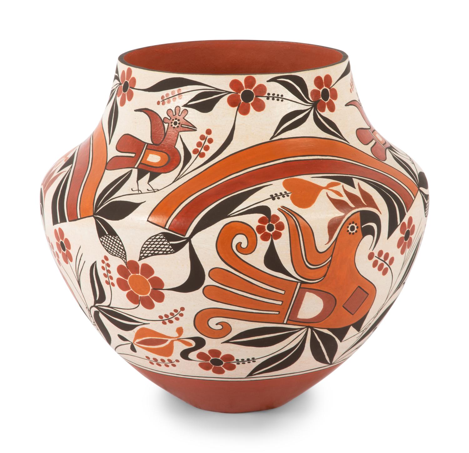 Four-Color Polychrome Pottery Jar, with Parrots