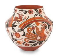 Four-Color Polychrome Pottery Jar, with Parrots