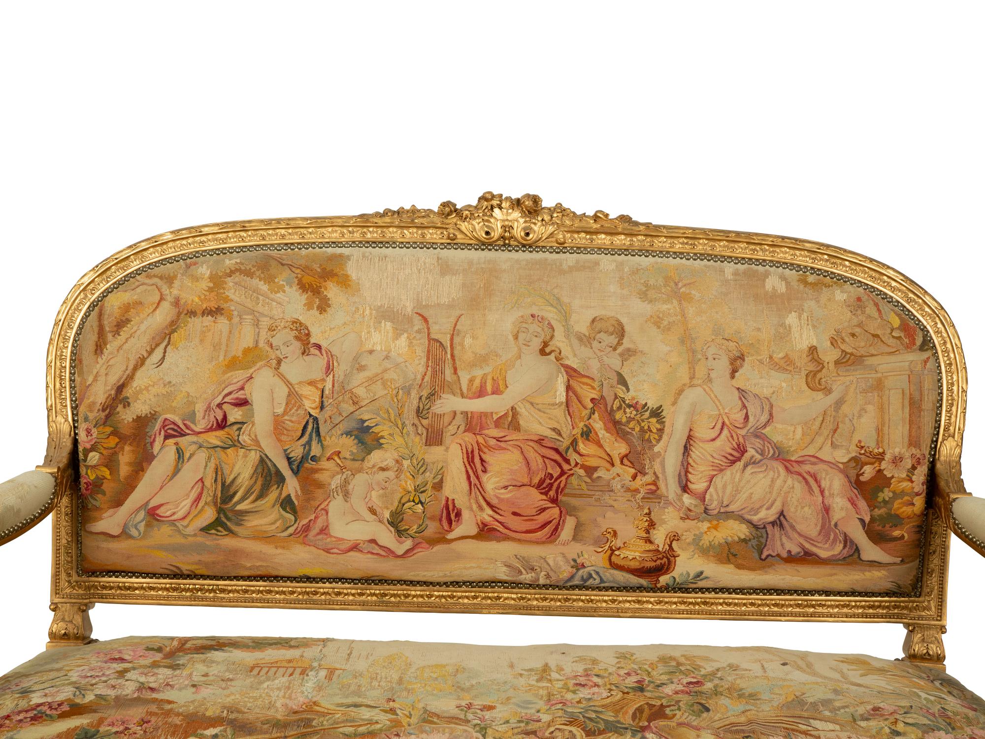 A Louis XVI Style Giltwood Settee with Tapestry Upholstery — 19TH CENTURY