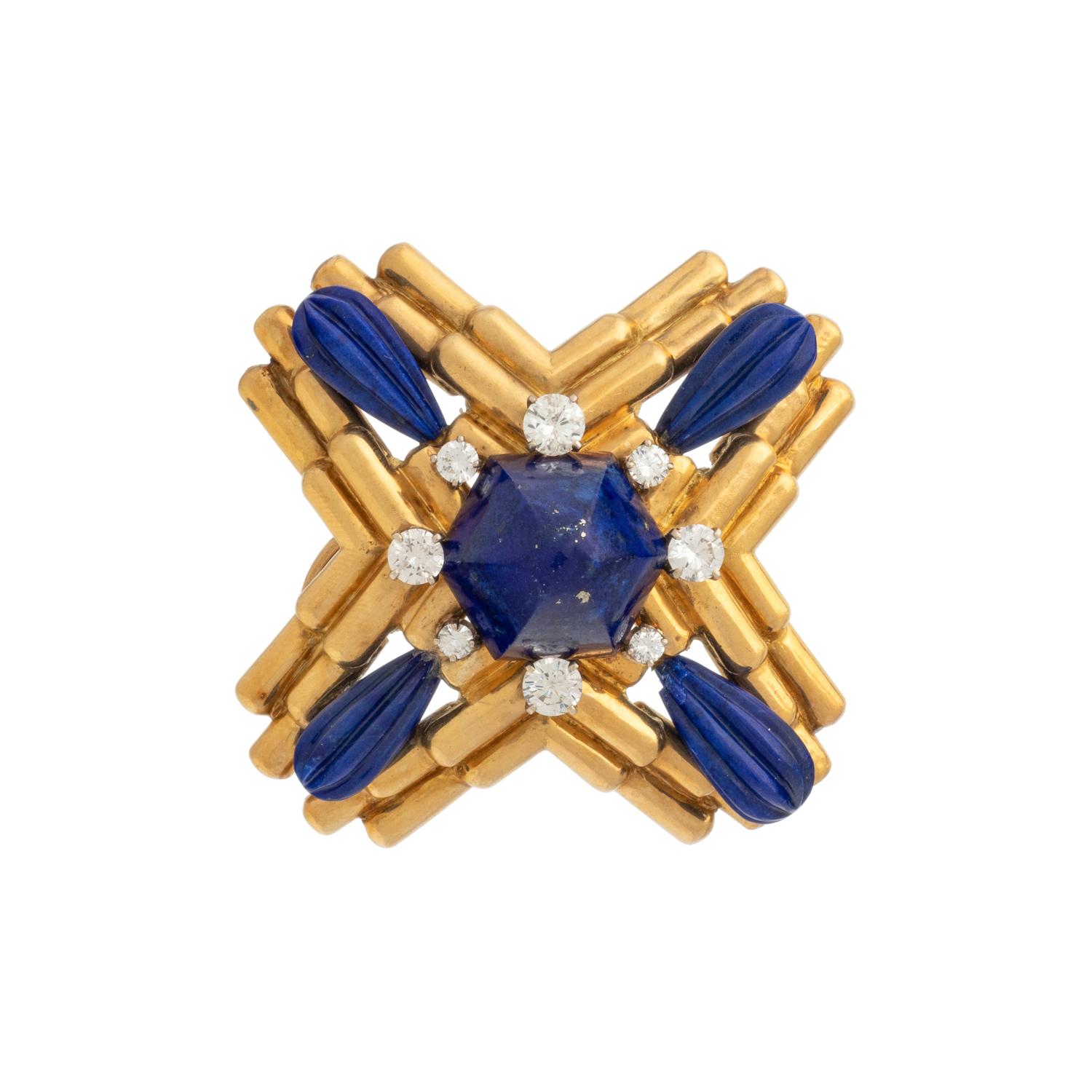 ALDO CIPULLO, YELLOW GOLD, LAPIS LAZULI, AND DIAMOND BROOCH