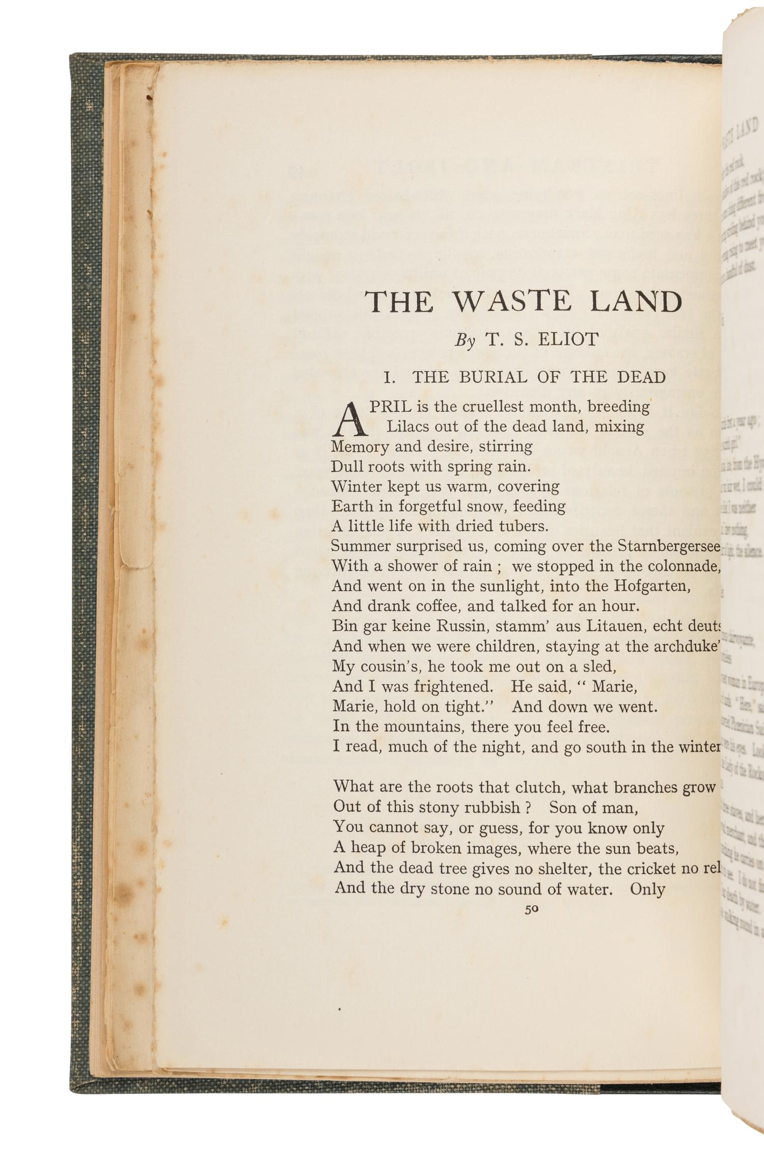 ELIOT, T. S. (1888-1965). "The Waste Land." In: The Criterion , Vol. I, No. 1, pp. 50-64. London: R. Cobden-Sanderson, October 1922.