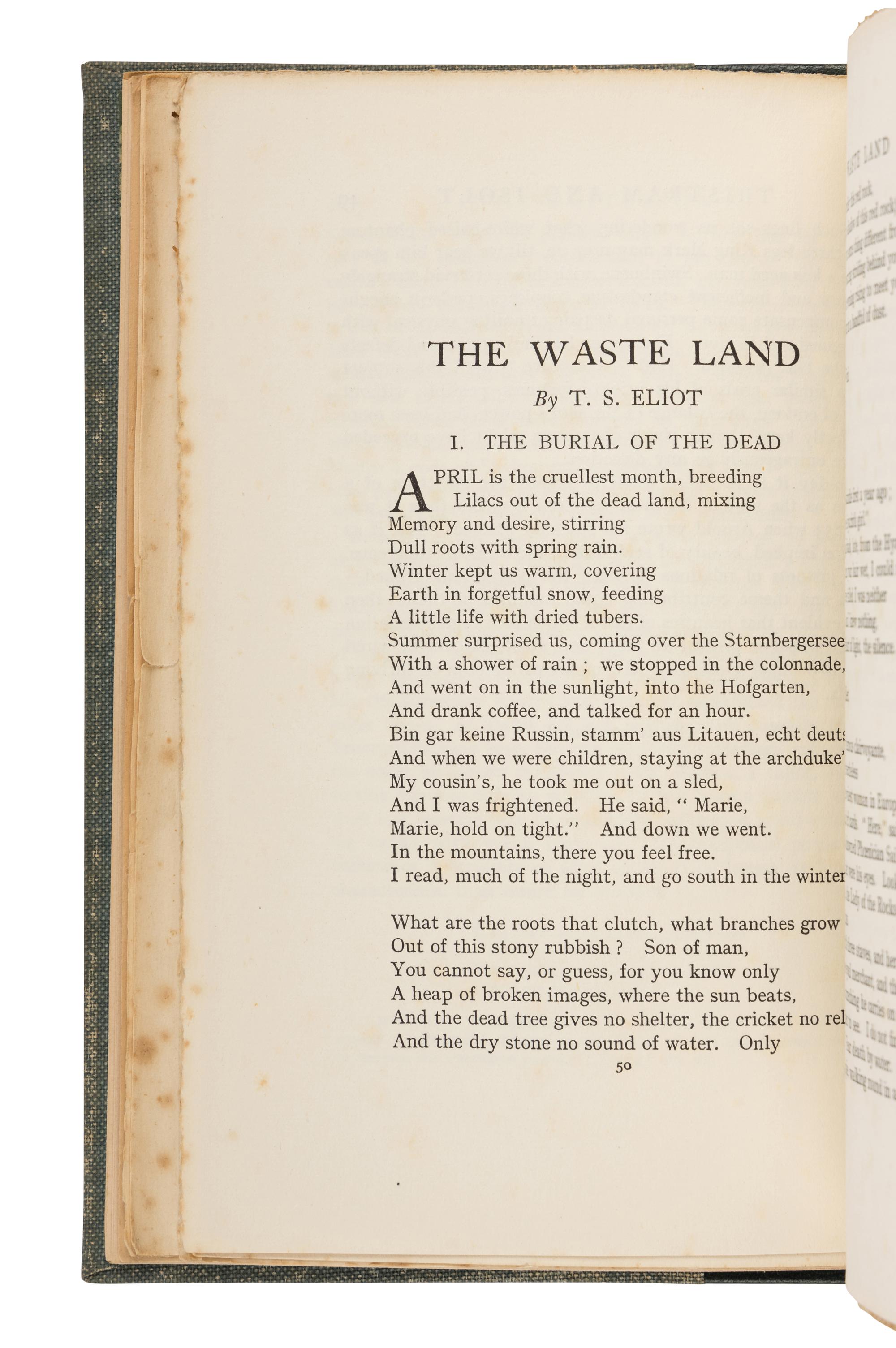 ELIOT, T. S. (1888-1965). "The Waste Land." In: The Criterion , Vol. I, No. 1, pp. 50-64. London: R. Cobden-Sanderson, October 1922.