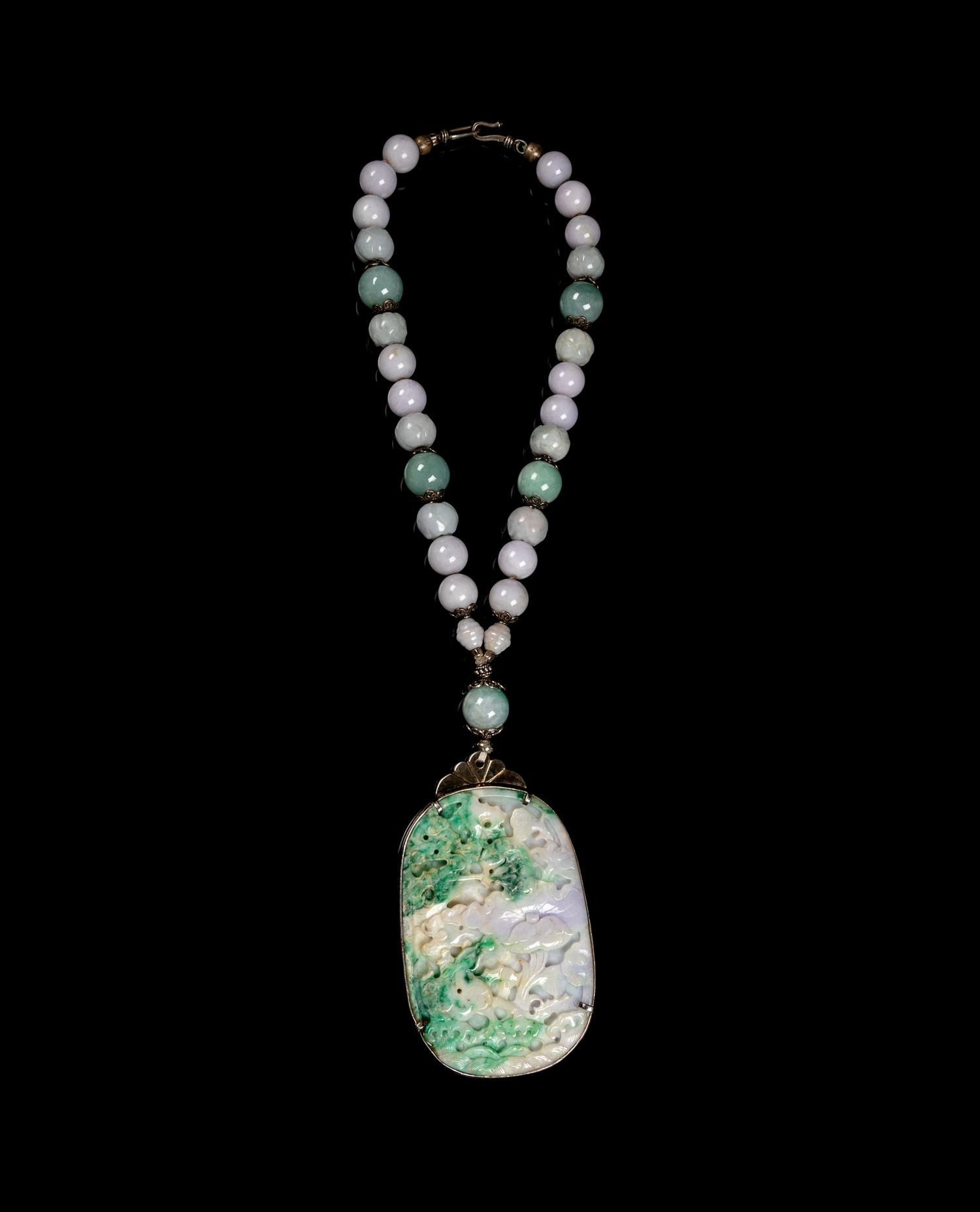 A Chinese Jadeite Beaded Necklace