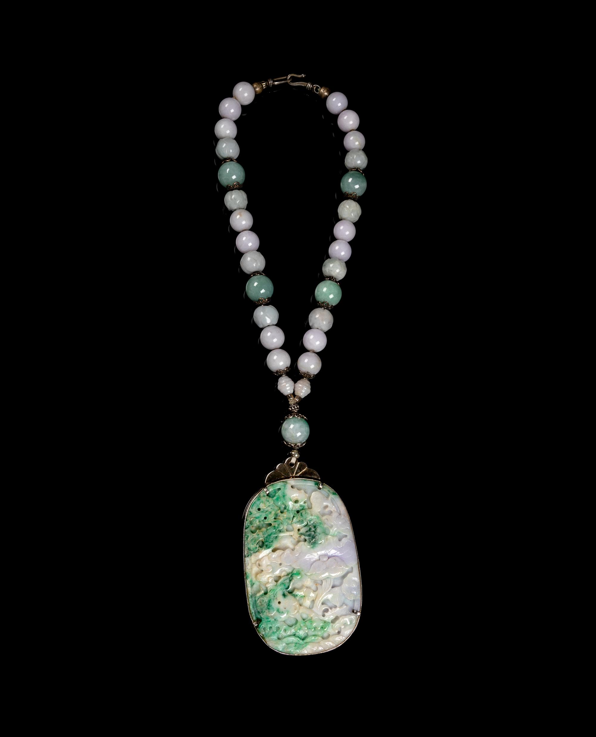 A Chinese Jadeite Beaded Necklace
