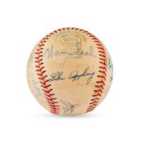 A 1972 Hall of Fame Weekend Multi Signed Autograph Baseball Featuring Hank Greenberg, Satchel Paige and Casey Stengel (JSA Letter of Authenticity),